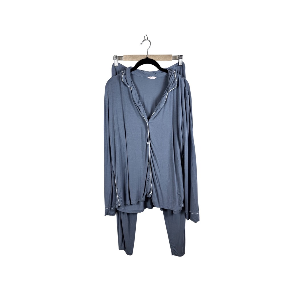 Eberjey Pajama Set Mens Large Blue Long Sleeve‎ Button Up Pants Loungewear Soft